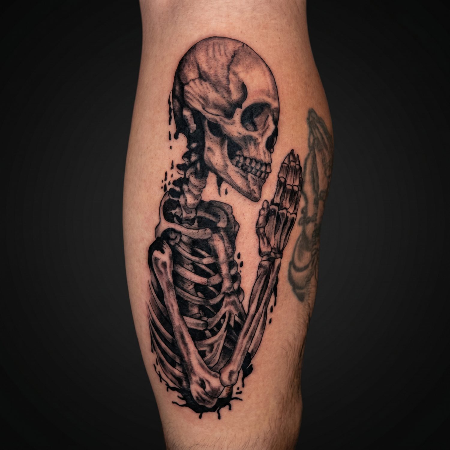 Black and grey realism skeleton tattoo